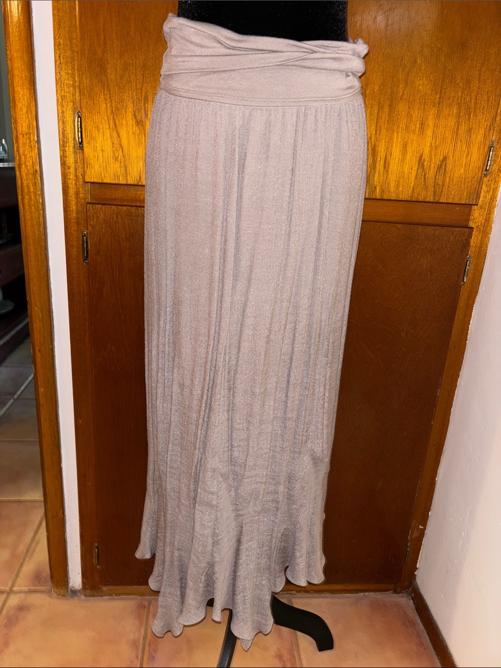 Women's Light Taupe Maxi Skirt with Fold-Over Waist SZ MED